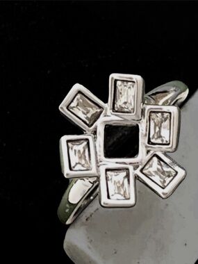 ALEXIS BITTAR New Miss Havisham Silver Mosaic Baguette Crystal Ring
